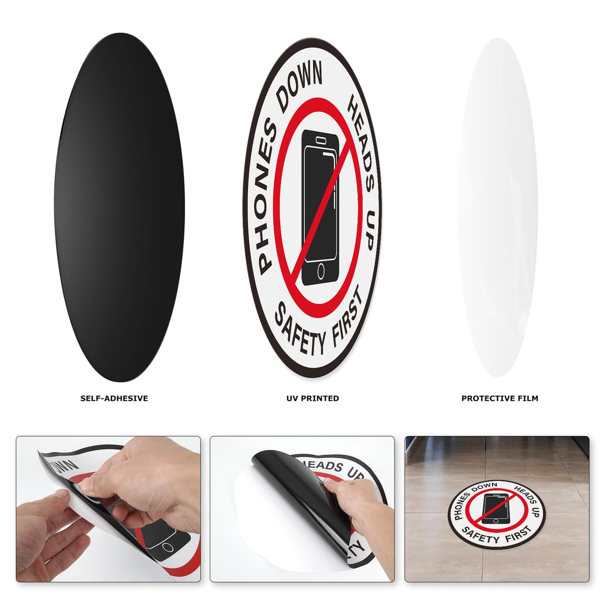 Phones Down Heads Up Sticker 12 Inch Vinyl Safety Floor Sign 10 PCS
