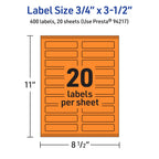 Avery Printable Rectangle Labels, Sure Feed Technology, 3/4" x 3-1/2", Bright Orange Labels, Print-to-The-Edge, Laser/Inkjet Printable, 400 Total, Great for Mailing 400 labels