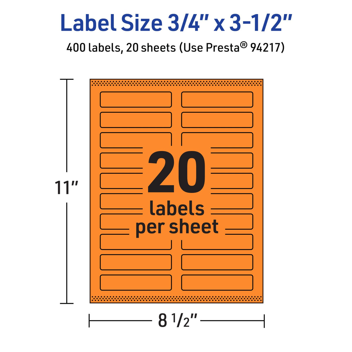 Avery Printable Rectangle Labels, Sure Feed Technology, 3/4" x 3-1/2", Bright Orange Labels, Print-to-The-Edge, Laser/Inkjet Printable, 400 Total, Great for Mailing 400 labels