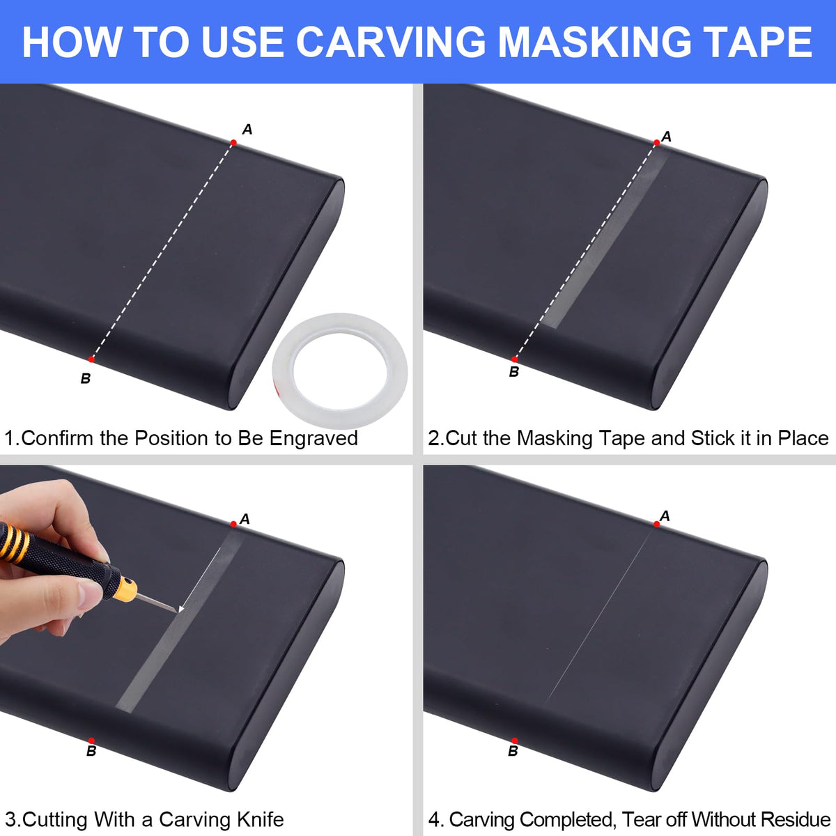 Hobby Model Craft Tool Carving Cutting Masking Tape, Scribing Tape, Model Making Accessories, Pinstripe Tape for Engraved, Panel Scribing Line, Resin, Scale Model, 6mmx20m (4 Rolls)
