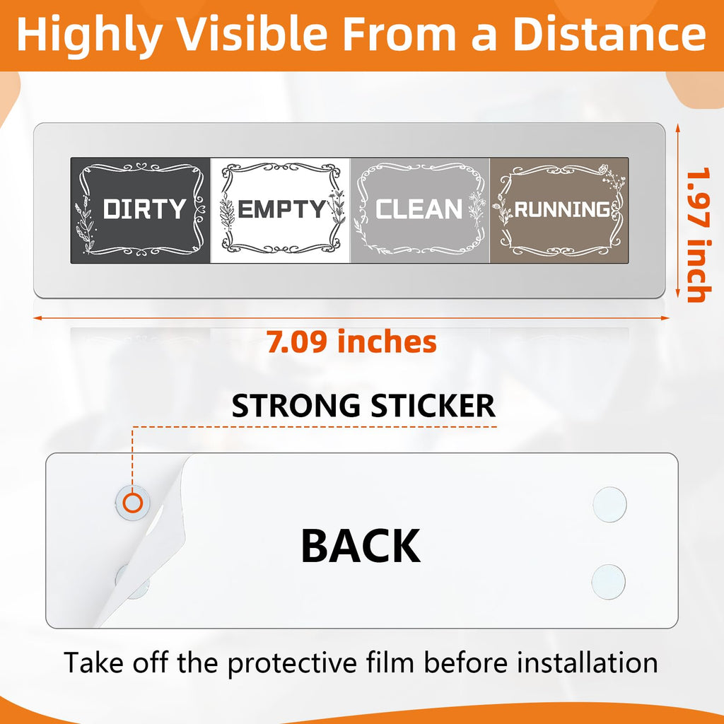 Dishwasher Magnet Clean Dirty Sign 7 x 2 Inch 4 Options with Running Dirty Cleaning Empty Options Silver Acrylic Clean Magnet Indicator for Kitchen Family Routines Organization Sliver