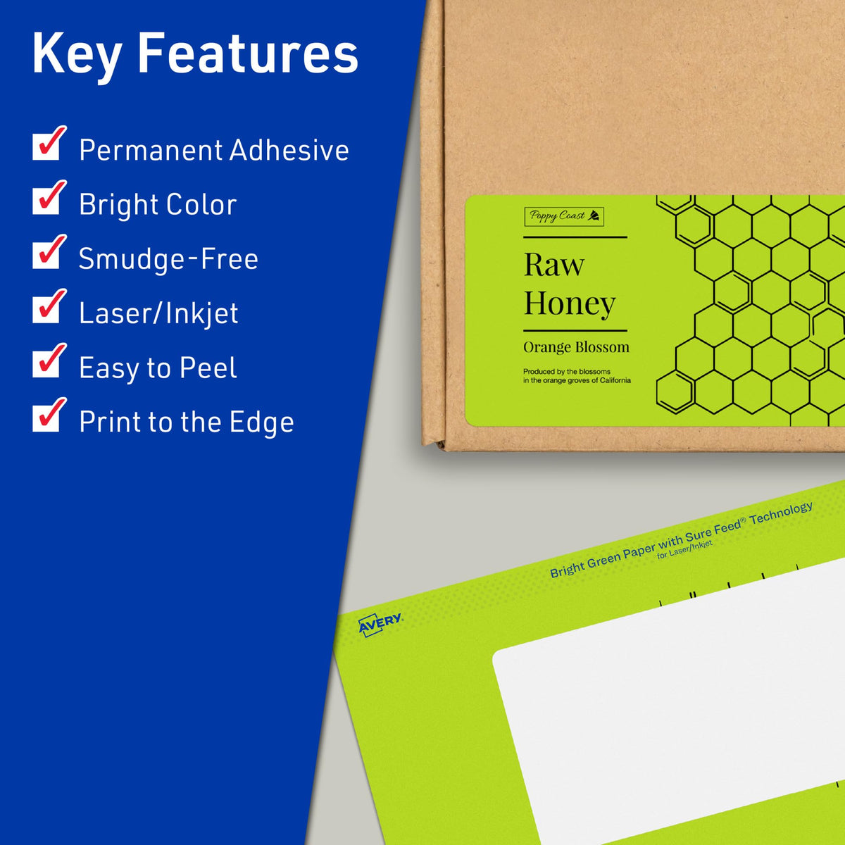 Avery Printable Rectangle Labels, Sure Feed Technology, 2-1/2" x 5", Bright Green Labels, Print-to-The-Edge, Laser/Inkjet Printable, 120 Total, Great for Candles and Ingredients 120 labels