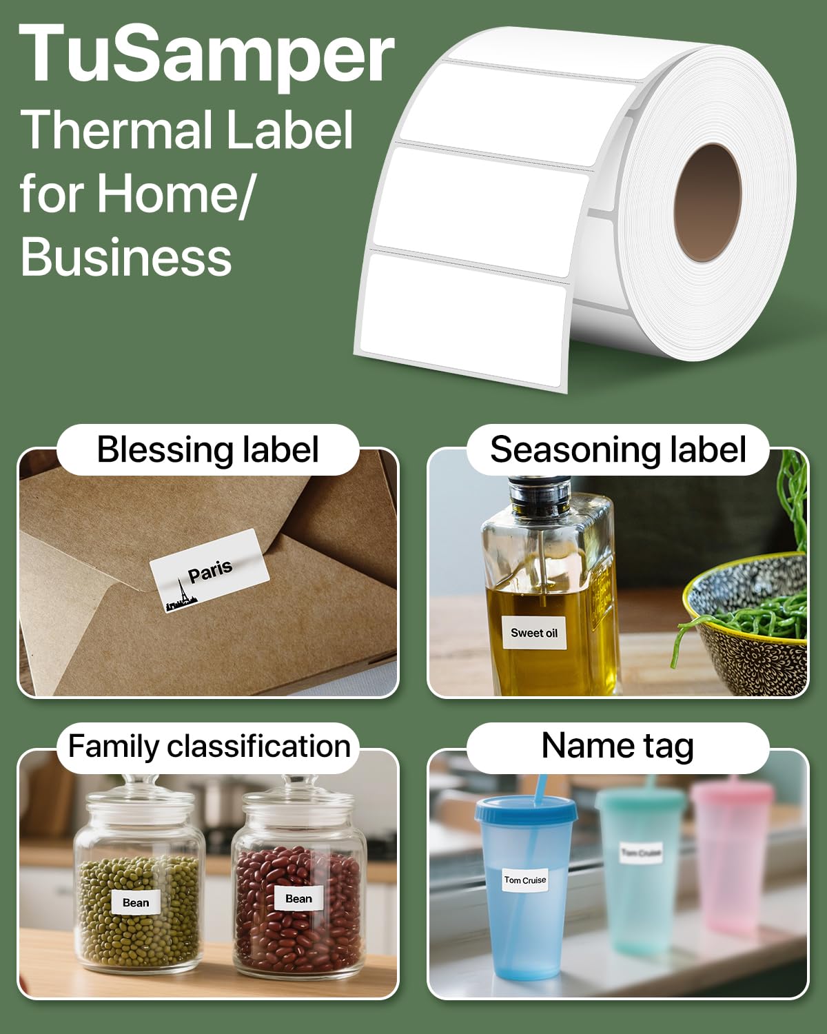 2x1 Thermal Labels, White Thermal Sticker Labels, 1000 Sheets/Roll