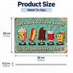 Let's All Go to the Lobby Movie Snack Metal Tin Sign, Home Theater Decor