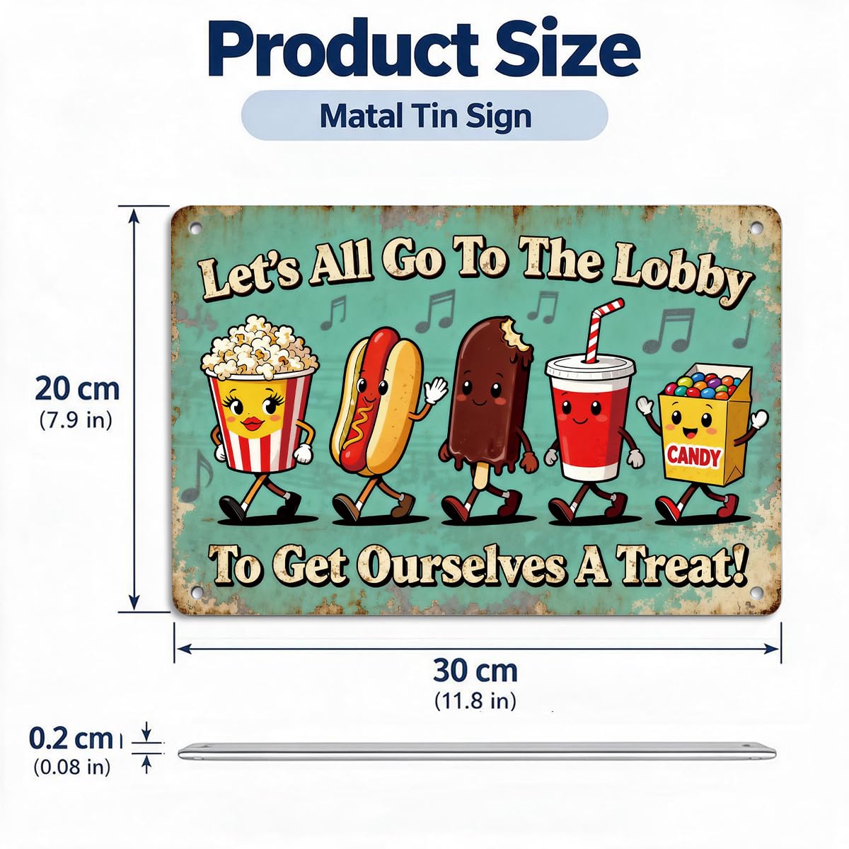 Let's All Go to the Lobby Movie Snack Metal Tin Sign, Home Theater Decor