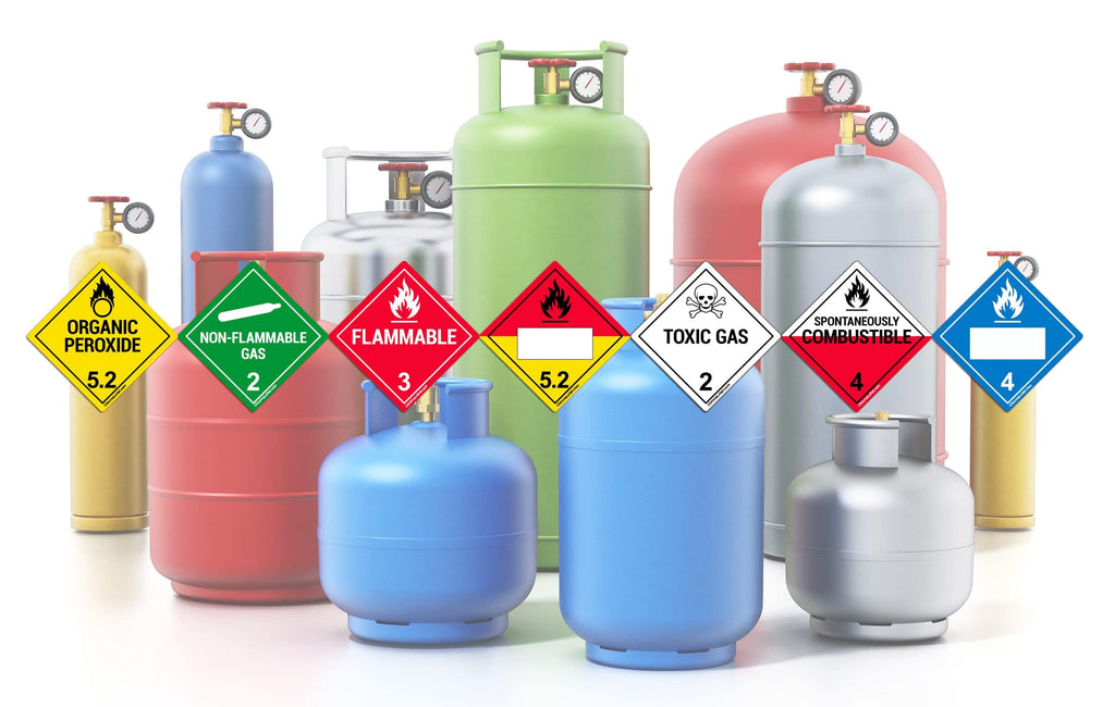 ChromaLabel 1-inch square D.O.T. hazard label for toxic gas, durable industrial label, 250 per roll with clear warning symbols.