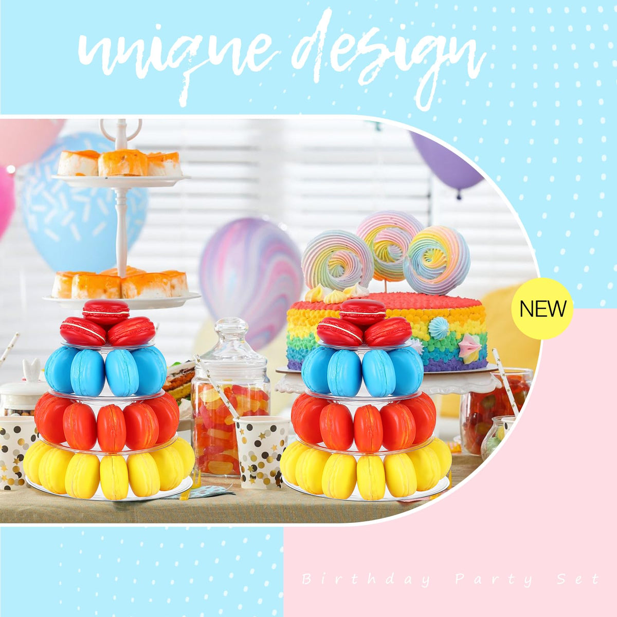 Juexica 2 Pcs Round Macaron Display Tower Stand 4 Tiers