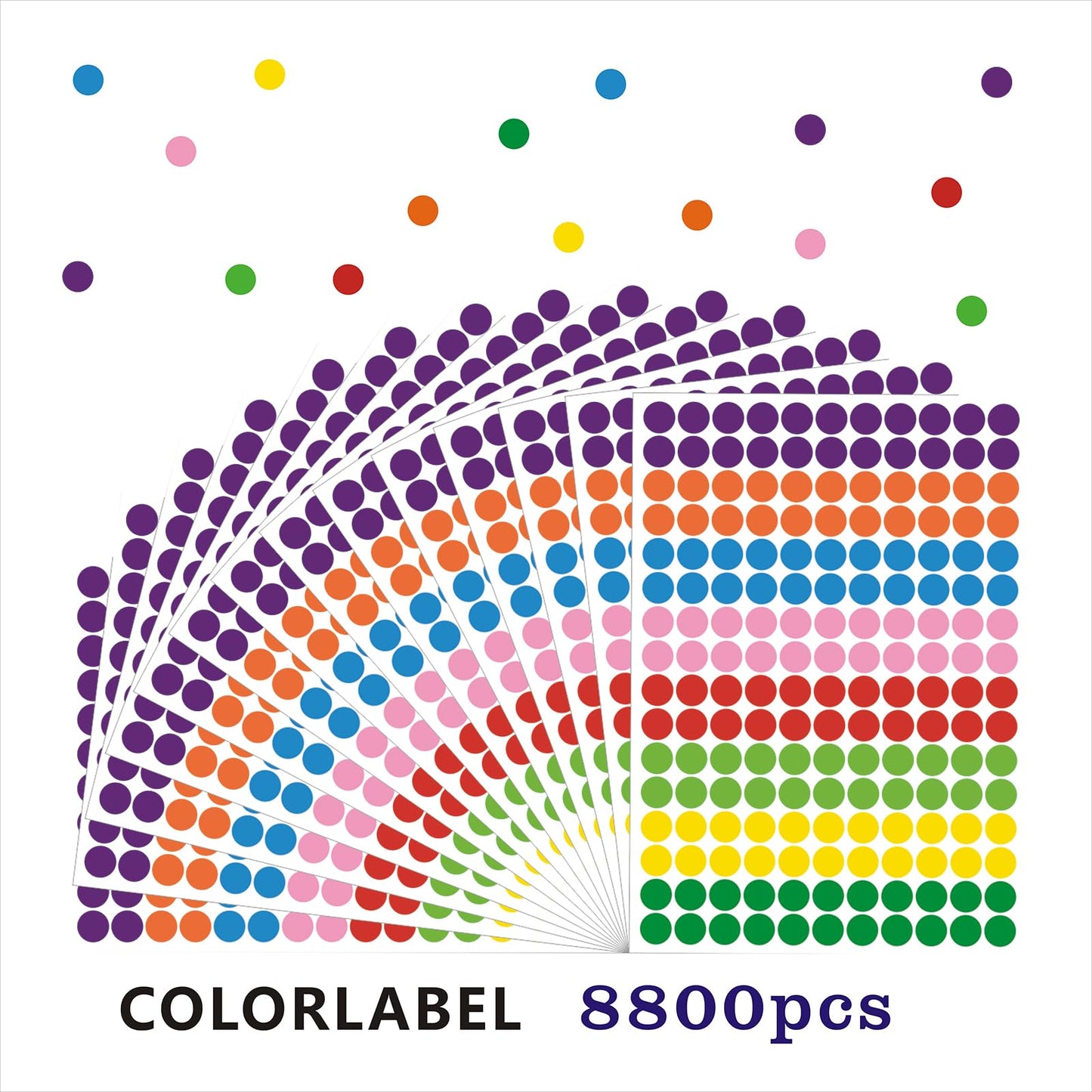 8800 PCS Colored Dot Stickers 1/2 Inch Round Dot Stickers Small 8 Color Coding Labels for Office School Classroom Library Home, 176 Labels/Sheet