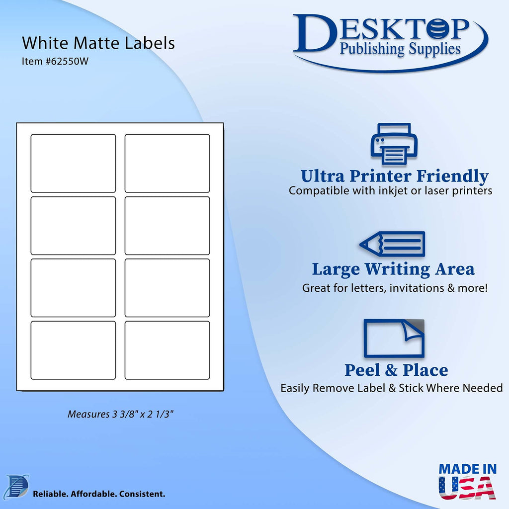 White Name Tag Labels 3 3/8" x 2 1/3" Permanent Adhesive - 800 Labels 3 3/8" x 2 1/3"