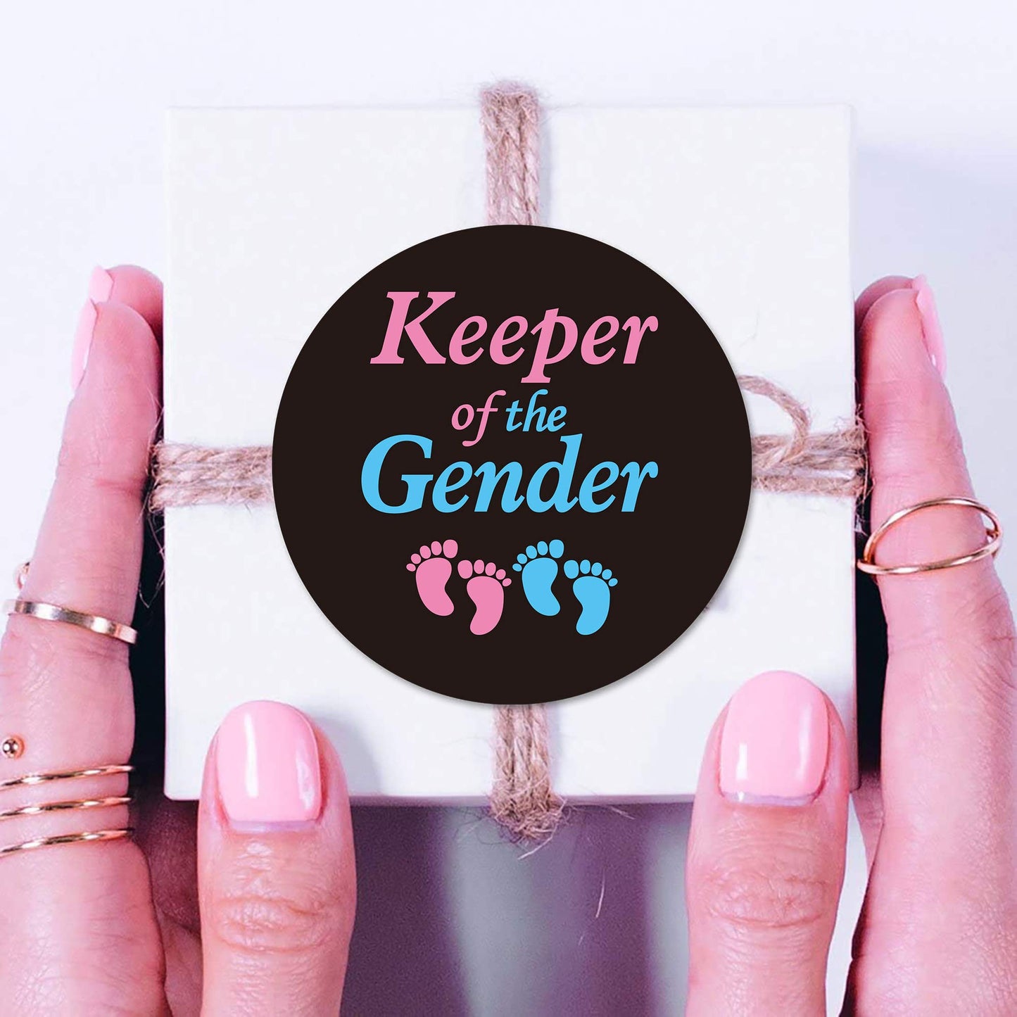 Keeper of The Gender Stickers, 40 2inch Gender Reveal Baby Shower Party Sticker Labels
