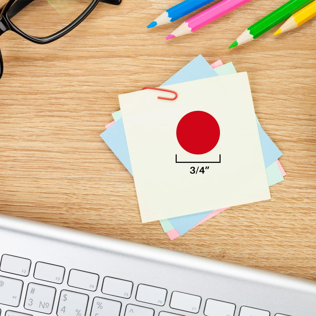ChromaLabel 0.75-inch removable color code dot labels on sheets in red and green, 1200 stickers per pack for color coding.
