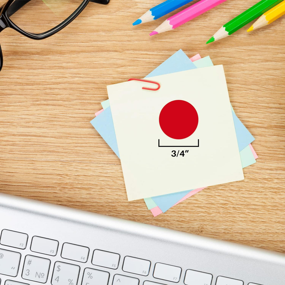 ChromaLabel 0.75-inch removable color code dot labels on sheets in red and green, 1200 stickers per pack for color coding.