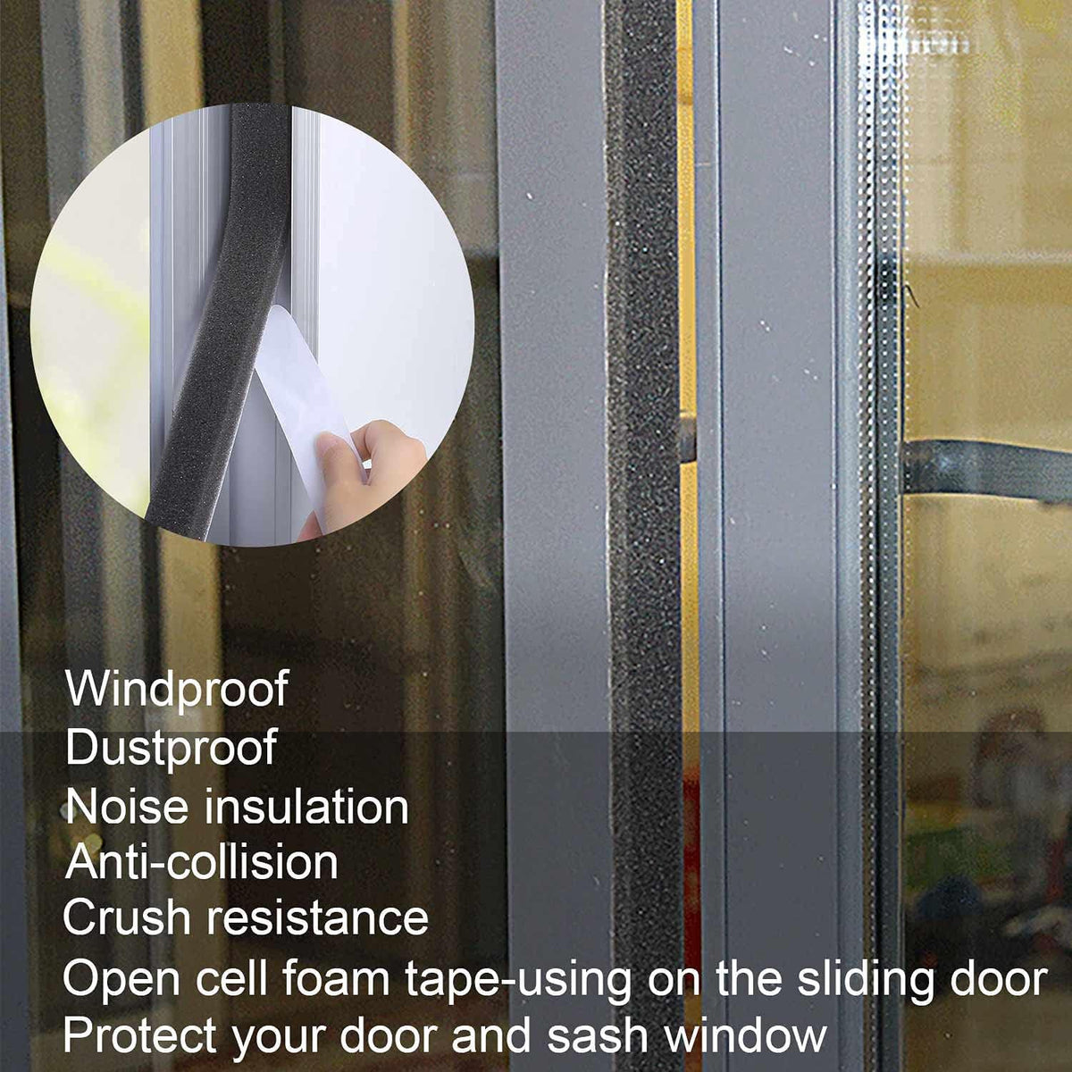 Single-Sided Adhesive Foam Tape Low-Density, Super Soft Easy Adjust Sealing Strip for Window Door Air Gap, Sponge Draft Blocker and Sound Reducer, 1.96in x 6.6FT Black 1PACK 1.96in x 6.6FT
