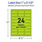 Avery Printable Rectangle Labels, Sure Feed Technology, 1" x 2-1/2", Bright Green Labels, Laser/Inkjet Printable, 480 Total, Great for Mailing 480 labels