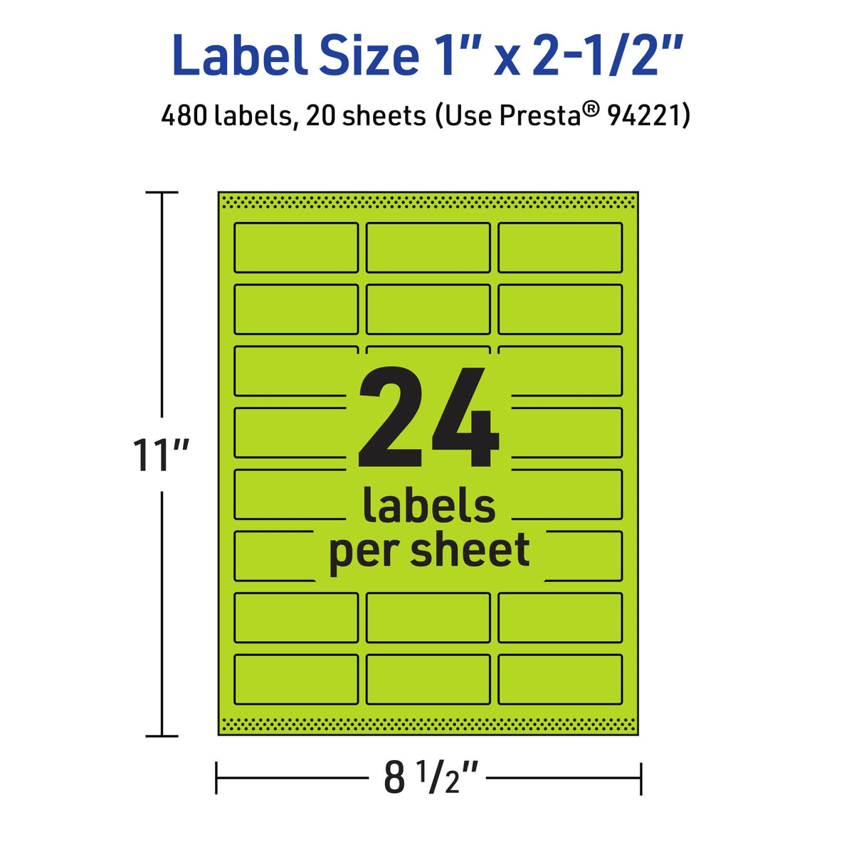 Avery Printable Rectangle Labels, Sure Feed Technology, 1" x 2-1/2", Bright Green Labels, Laser/Inkjet Printable, 480 Total, Great for Mailing 480 labels