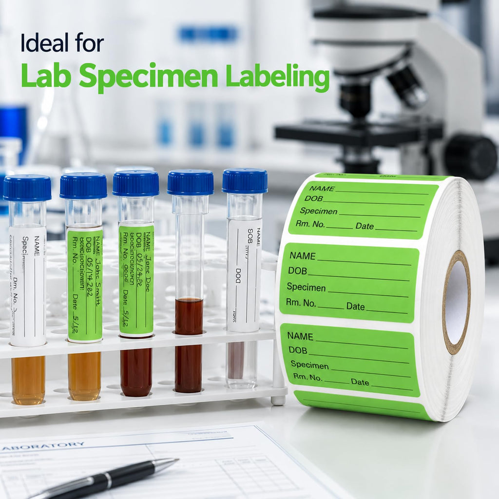 1000 PCS Specimen Collection Label 2"x1" Self Adhesive Vinyl Green Green, Black