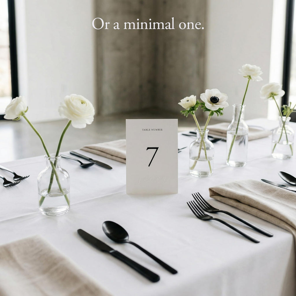 Wedding Table Numbers 1-20, Double-Sided Cards, Embossed Details