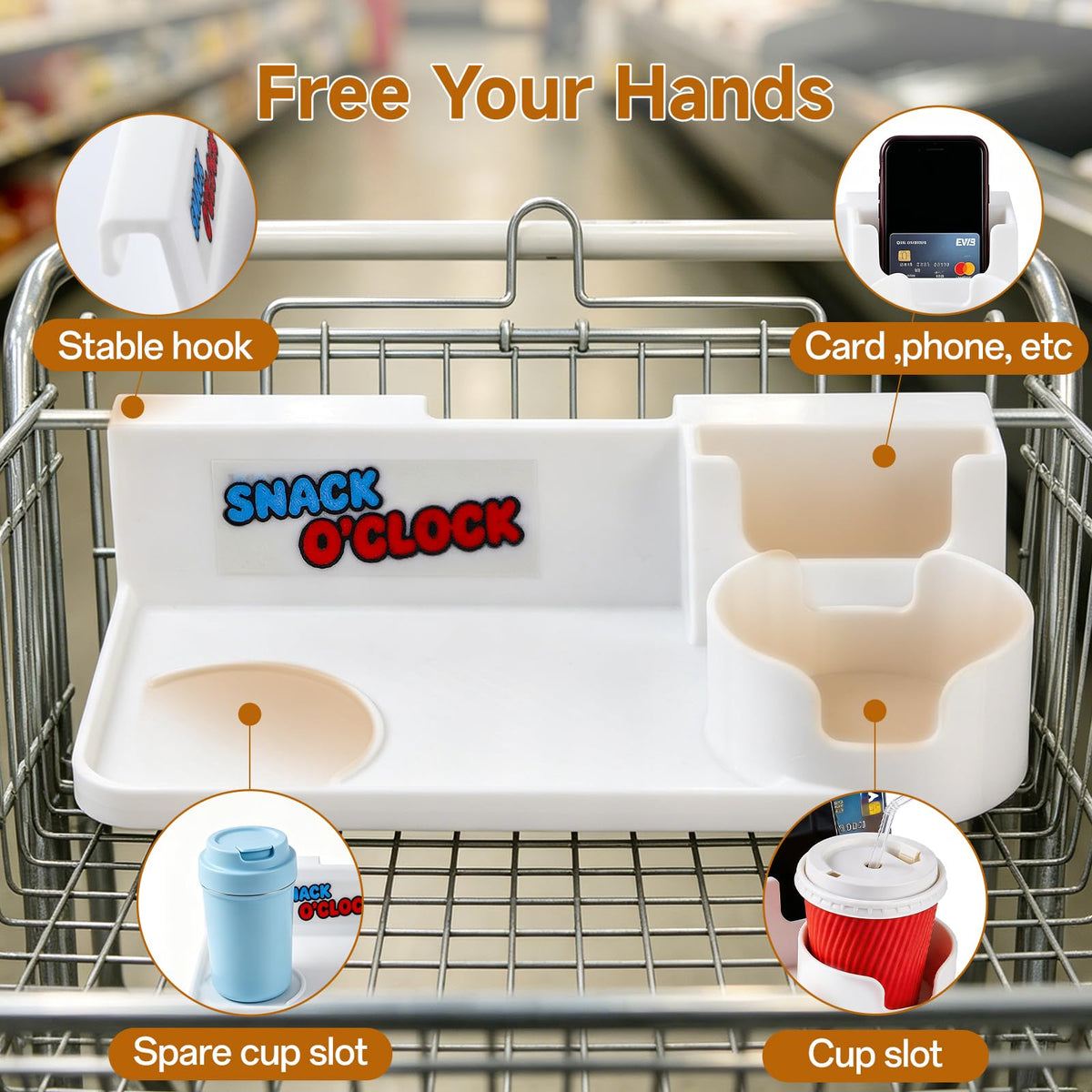 Shopping Cart Serving Tray with Dual Cup Holders & Phone Holder