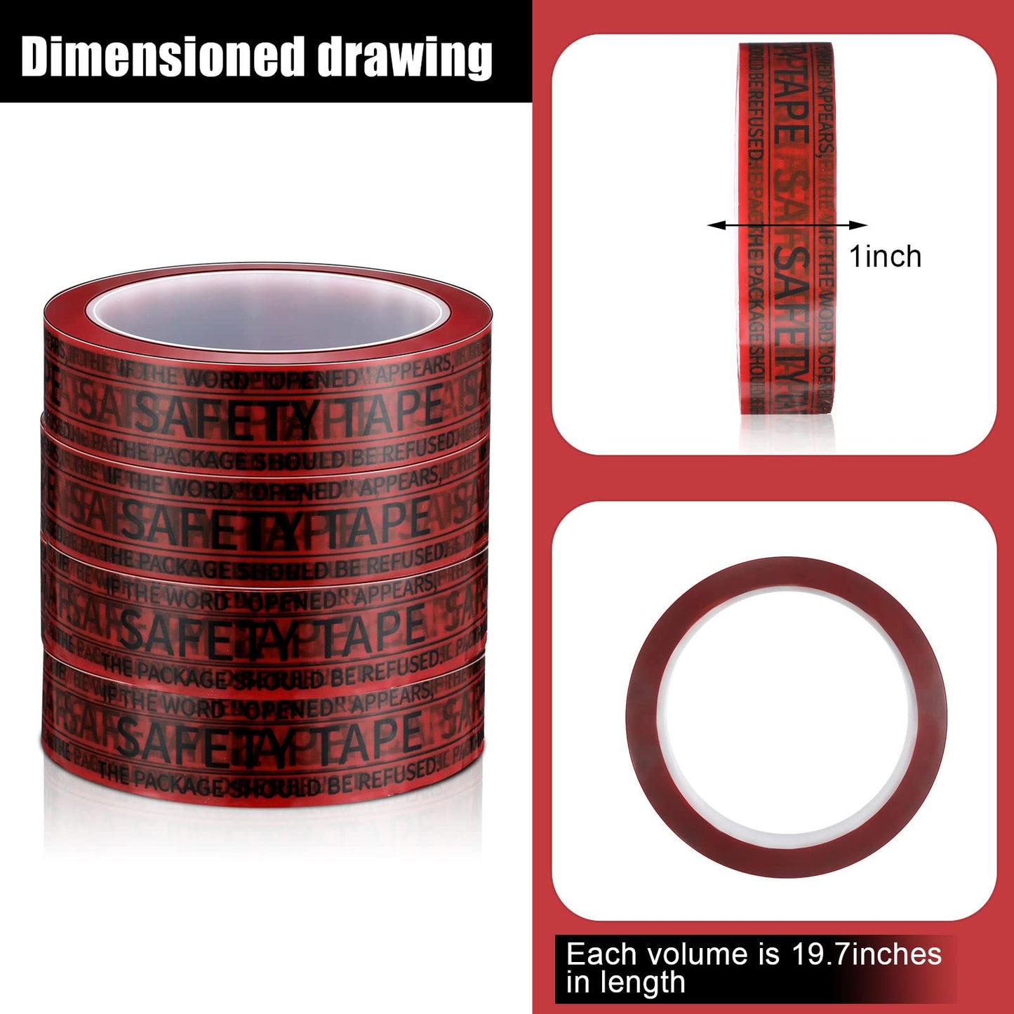 Geyee 4 Rolls Total Transfer Red Seal Tape Security Tamper Evident Tape Tamper Resistant Thick Void Film Packing Tape for Evidence Box, Envelope, Shipment, Mail, Each 1 inch x 55 Yards