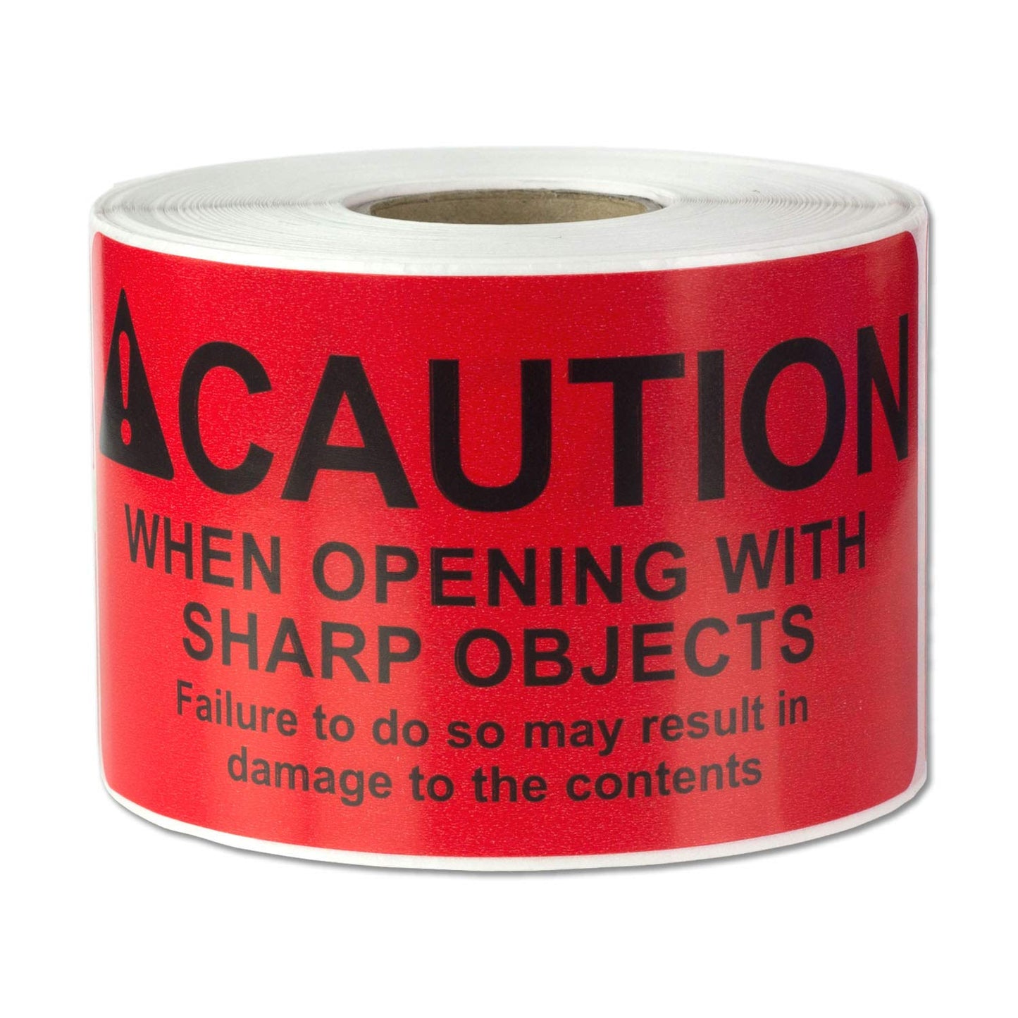Caution When Opening with Sharp Object Labels (4 x 2 inch, Red - 300 Labels) International Instruction Warning Labels with Strong Adhesive