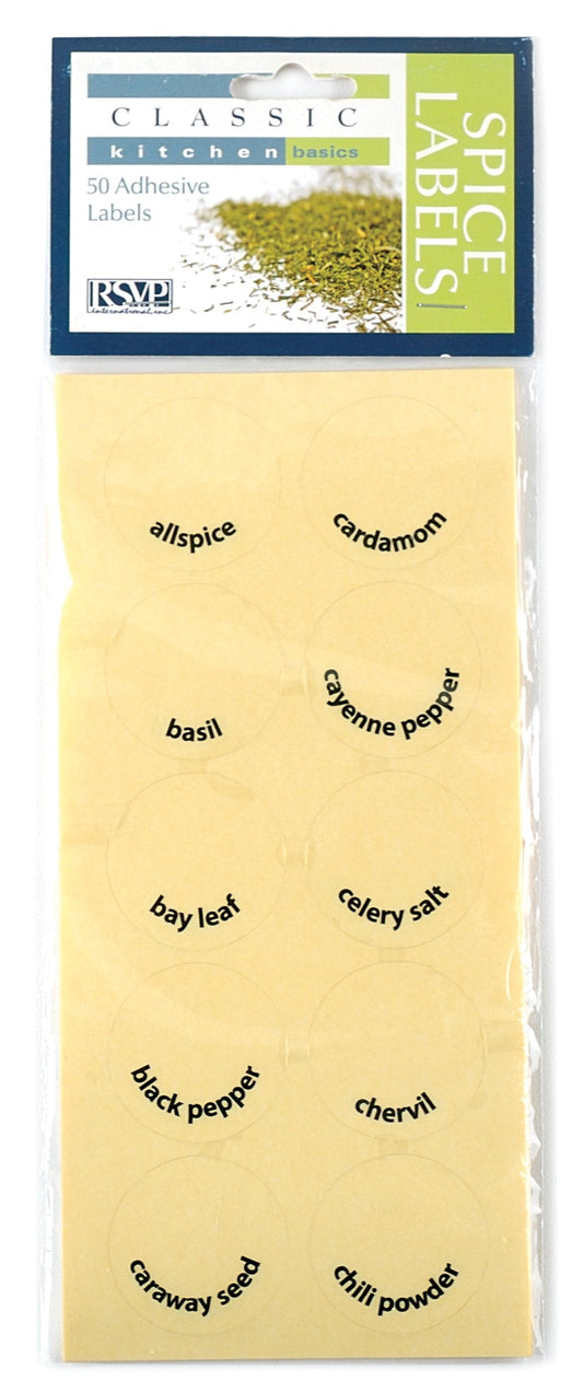 RSVP International Kitchen Organization Collection Spice Labels, Round, 50 Count