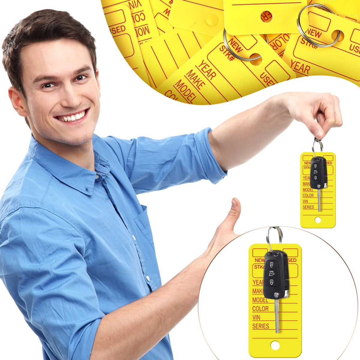 Gersoniel 500 Pcs Key Tags with Labels Rings Car Dealership,Yellow Yellow