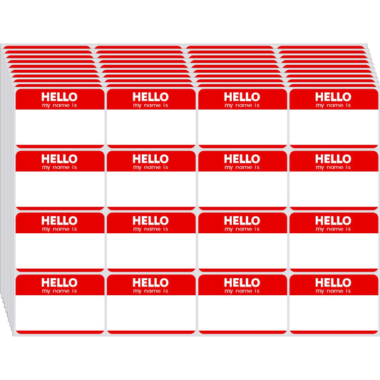 480 Pcs Name Tags Sticker Red, 3" x 2" Blank Hello My Name is Name Tag Stickers to Write On, Adhesive Hi My Name is Name Stickers, Name Labels for School,Classroom,Office,Party