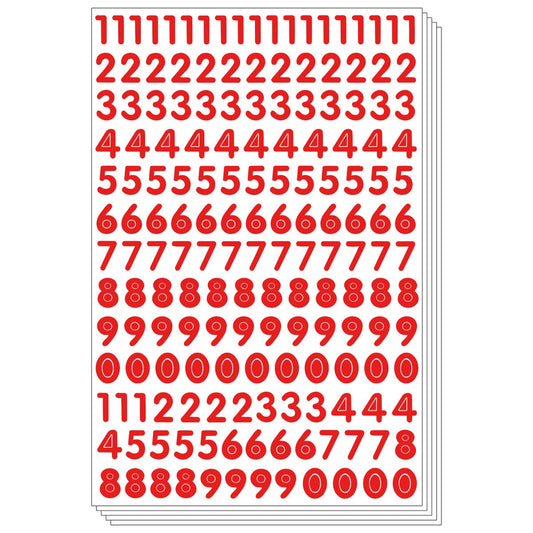 Numbers Arabic Sticker - Primary 0-9 Digi Count Label Decorative (5 Sheets, Red)
