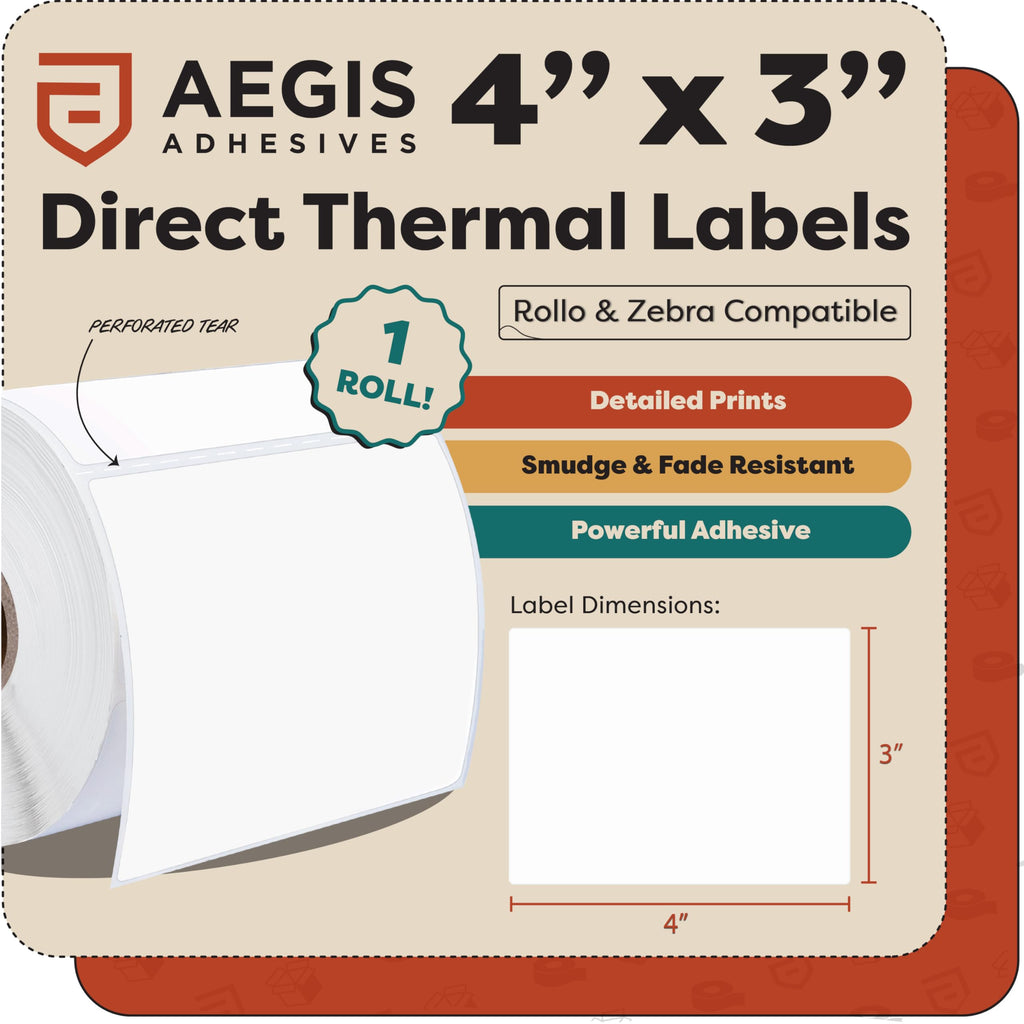 4" X 3" Direct Thermal Labels (500 Count, 1 Roll) 4" X 3"