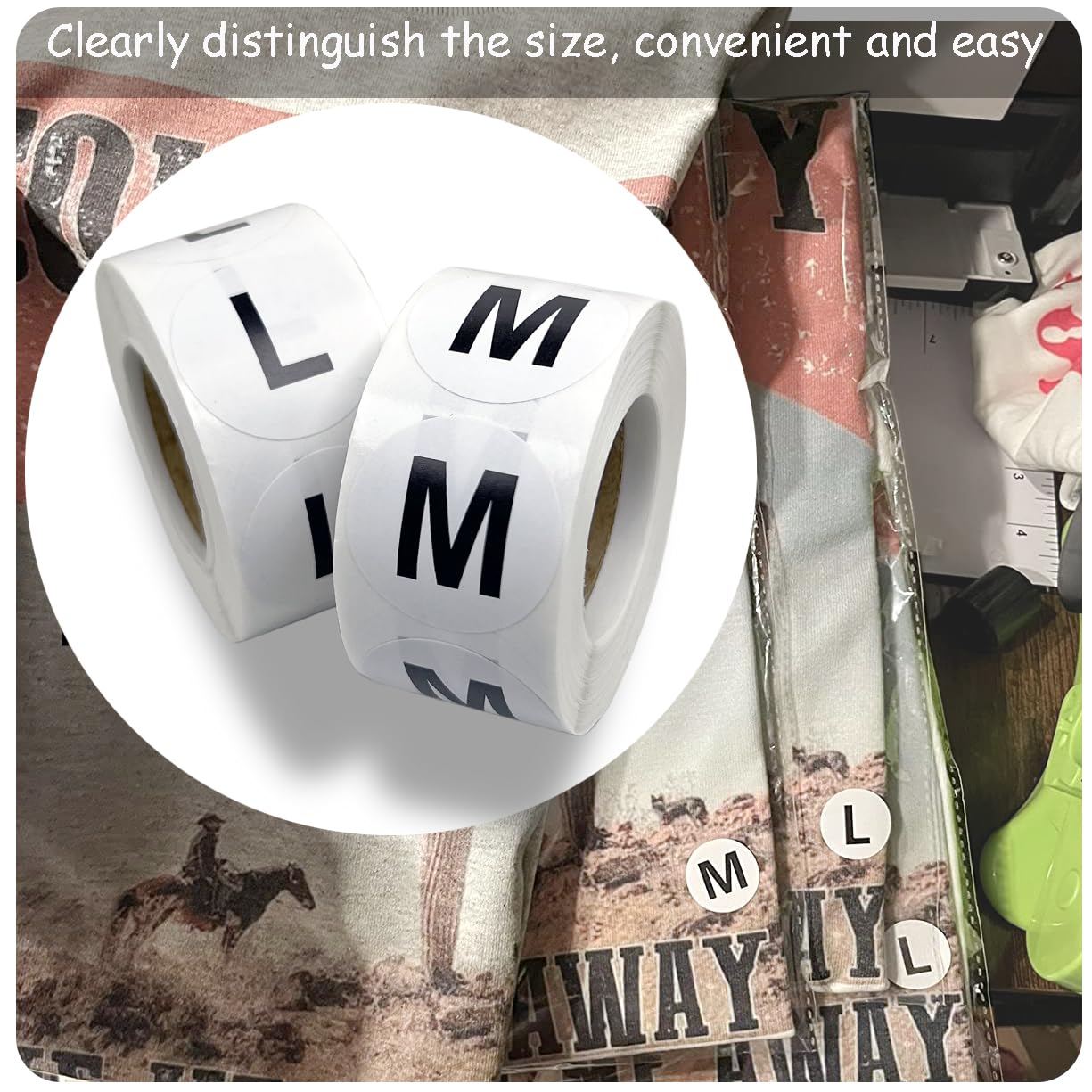 3500 Pcs Clothing Size Stickers, 1 Inch Round Self Adhesive, 7 Sizes XS-S-XXXL for T Shirts (Black) Black
