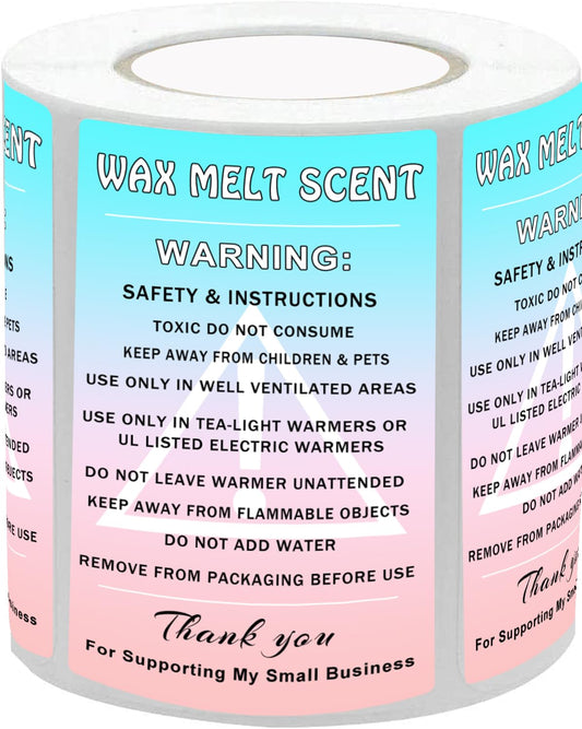 Wax Melt Scent Safety Instruction Stickers 2 x 3.5” Consultant Stickers Candle Jar Container Safety Labels for Soy Making Molds 200pcs