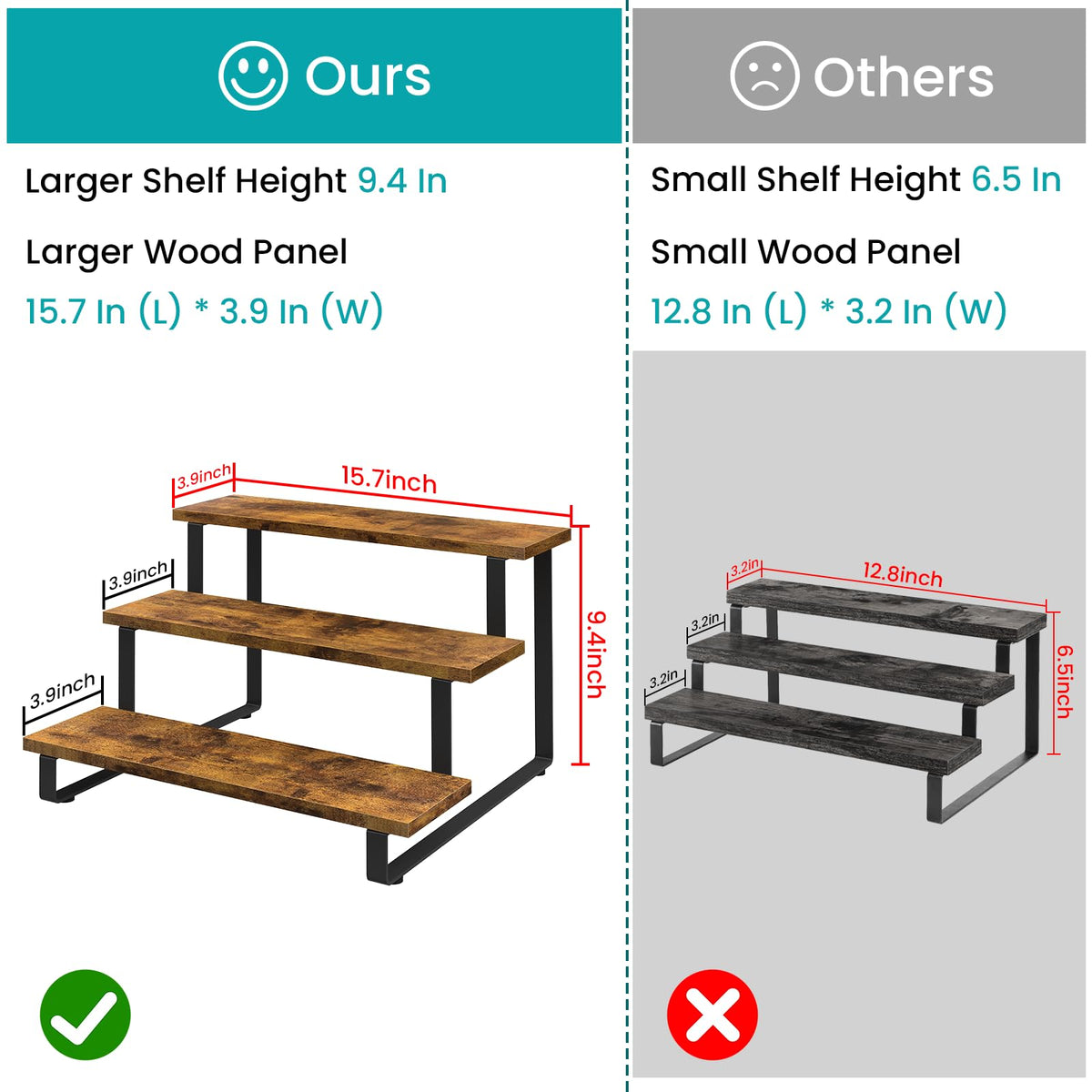ELITEROO Wooden Display Stand Set, Portable 3 Tier Shelves Stair Step Shelf Risers Stands for Retail Tabletop, Countertop, Craft Shows, Farmers Market, Tradeshows, Vendors (1 Straight + 2 Corner)