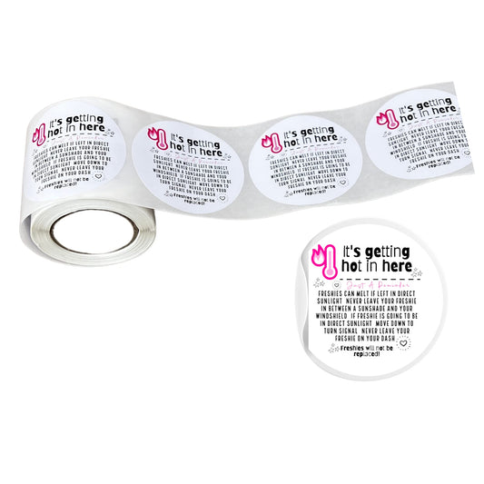 Freshie Care Instruction Card Sticker It’s Getting Hot in Here Round | 200 pc roll | Thermometer Minimalist Warning Labels Customer Package 2.5” Circle
