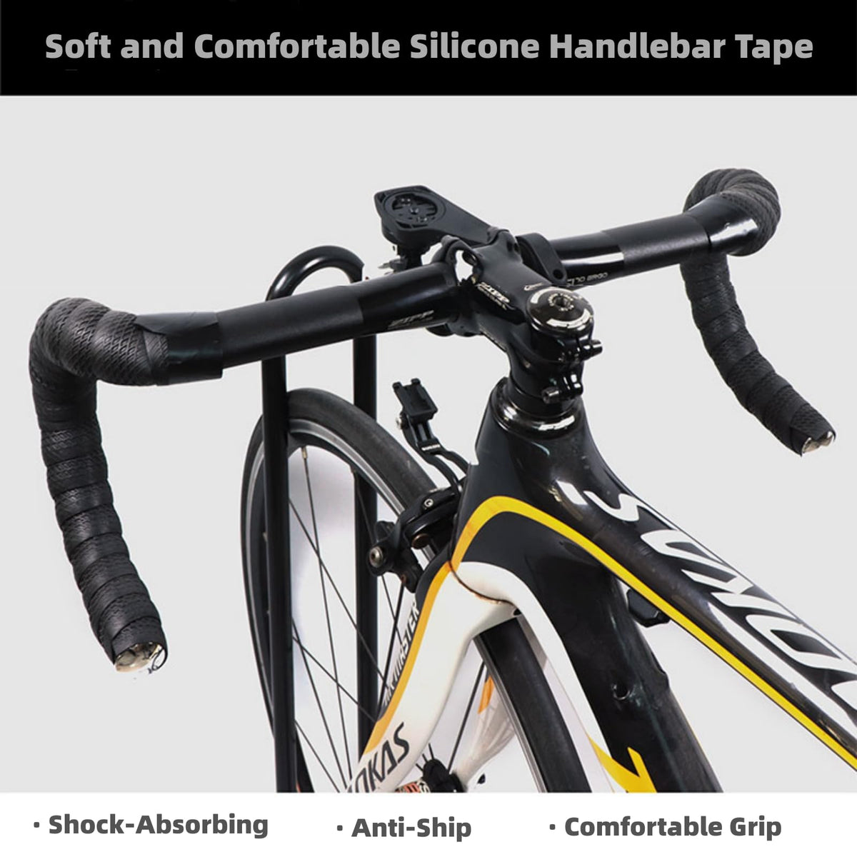 Bike Handlebar Tapes, Black, 2 Rolls | Comfortable, Anti-Slip, Damping Sweat Breathable, Soft Touch Silicone, Self-Adhesive