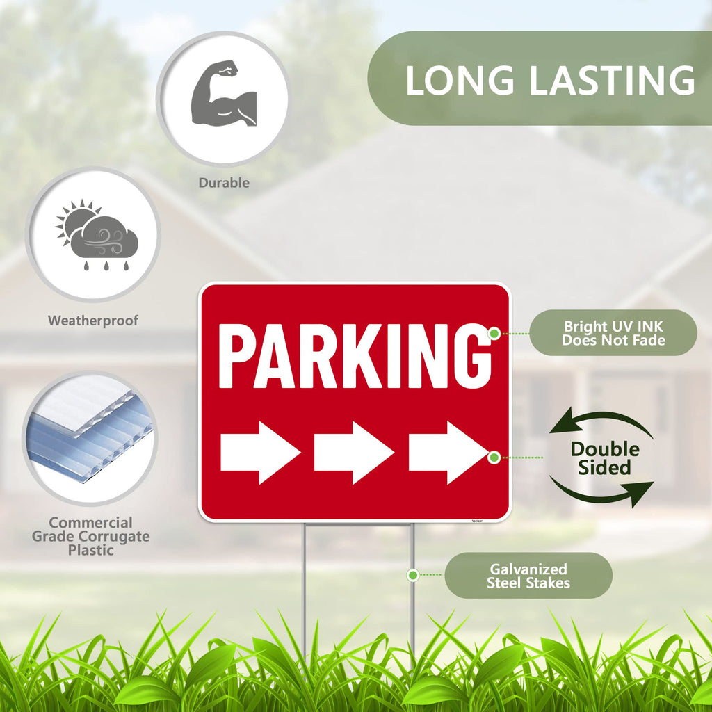 2PC Parking Sign with Stake, 17 Inches by 13 Inches - Double Sided Signs - Corrugated Plastic - Parking Sign for Event with Stand 2 Pack