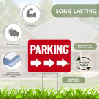 2PC Parking Sign with Stake, 17 Inches by 13 Inches - Double Sided Signs - Corrugated Plastic - Parking Sign for Event with Stand 2 Pack