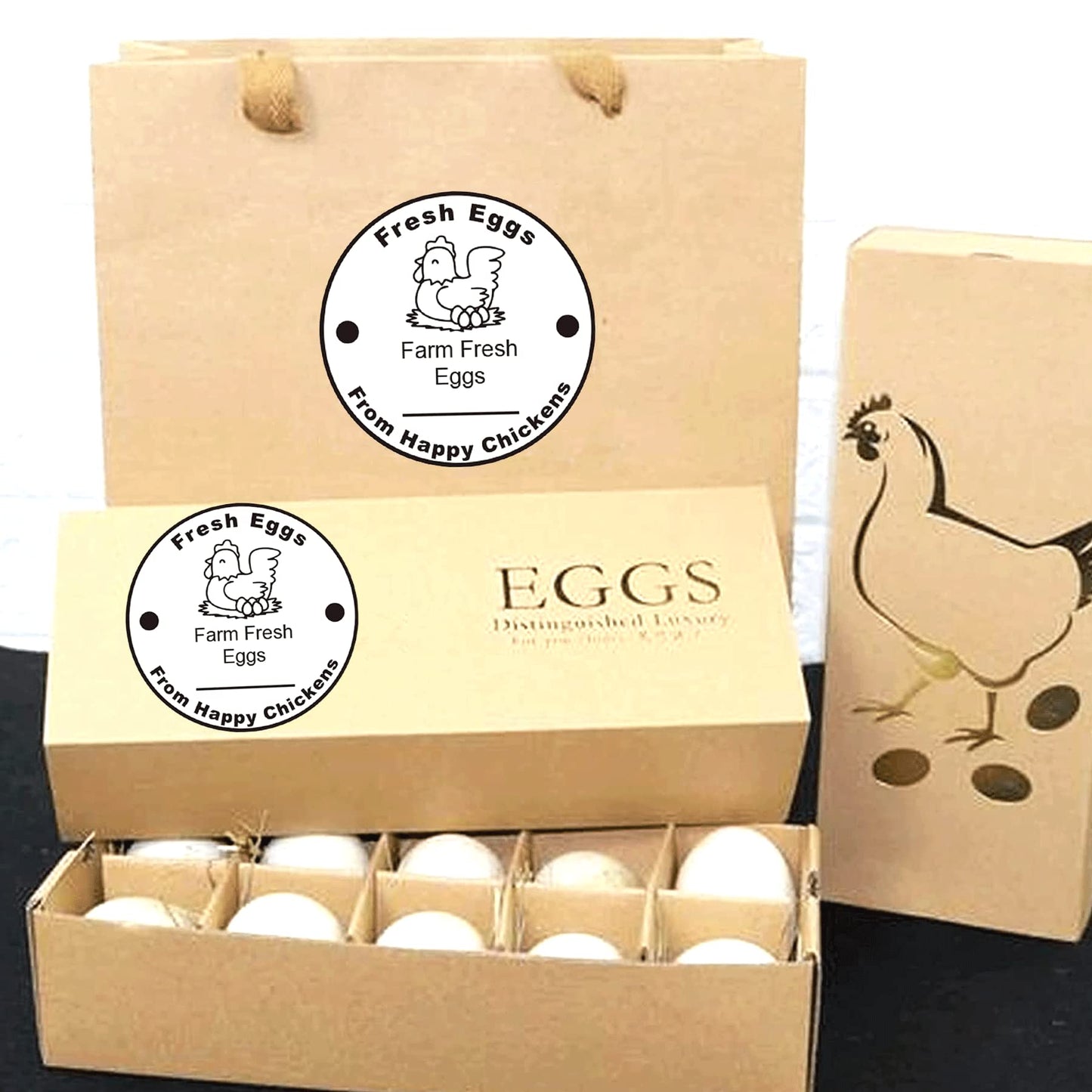 Farm Fresh Eggs Stickers 500 Pcs Farm Fresh Eggs Carton Labels Per Roll - 1.5 inch Fresh Eggs Farmer's Market Packaging Sticker Chicken Labels for Business Farms Freshs Produce Eggs Carton Labeling White 1.5In
