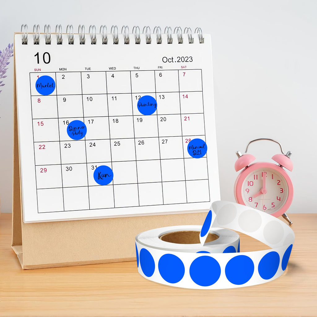 Blue PARLAIM 3/4-inch round circle labels, color-coding stickers in a pack of 1000 for office and classroom organization.