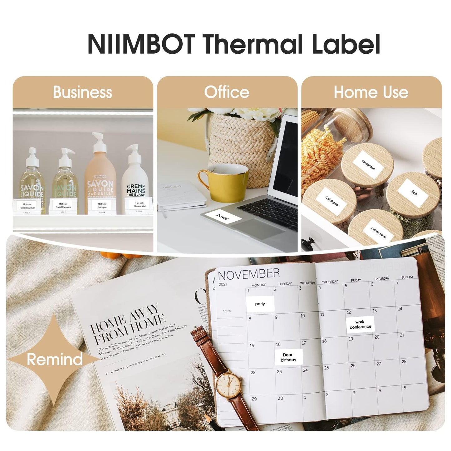 NIIMBOT Labels for B1/B21/B3S Label Maker, 1.57'' x 2.76'' (40x70mm) Thermal Sticker Label, Waterproof, Oil-Proof and Tear-Proof NIIMBOT Labels, 1 Roll of 110 Self-Adhesive Thermal Labels (White) White-1.57'' X 2.76''
