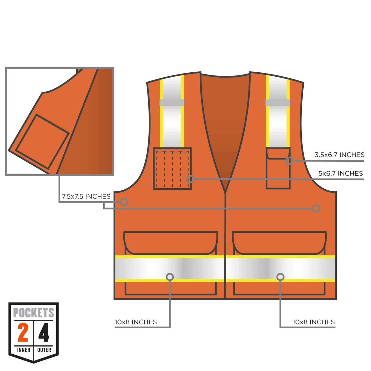 Ergodyne - 24069 GloWear 8248Z ANSI Two-Tone Surveyors Reflective Safety Vest, Orange, 4XL/5XL 4X-Large-5X-Large