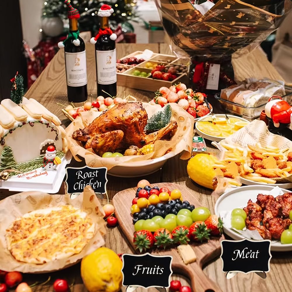 10 Pack Wooden Chalkboard Signs with Stand - Mini Reusable Food Labels for Wedding Buffet, Party Decor & Table Number Display