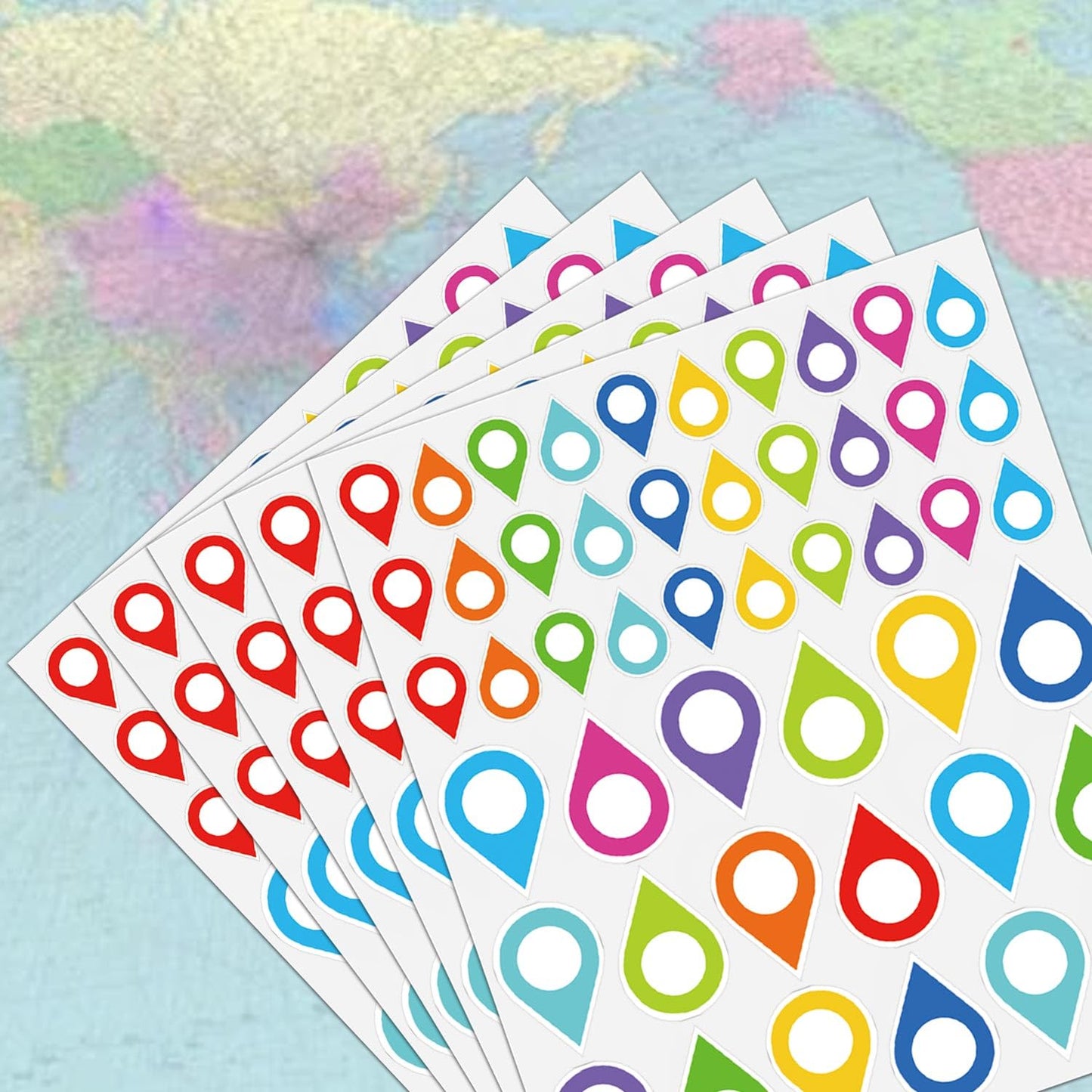 240 Pcs Colorful Map Location Marker Pointer Vinyl Stickers -Self Adhesive Peel and Stick Indicator Labels for Marking Camping Adventure Sites or Travel Destinations
