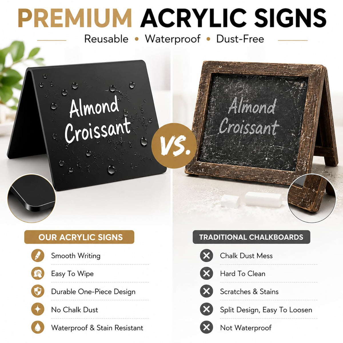 20 Pack Acrylic Chalkboard Signs with 8 Liquid Chalk Markers & 2 Cleaning Cloths, Reusable Double Sided Mini Table Signs