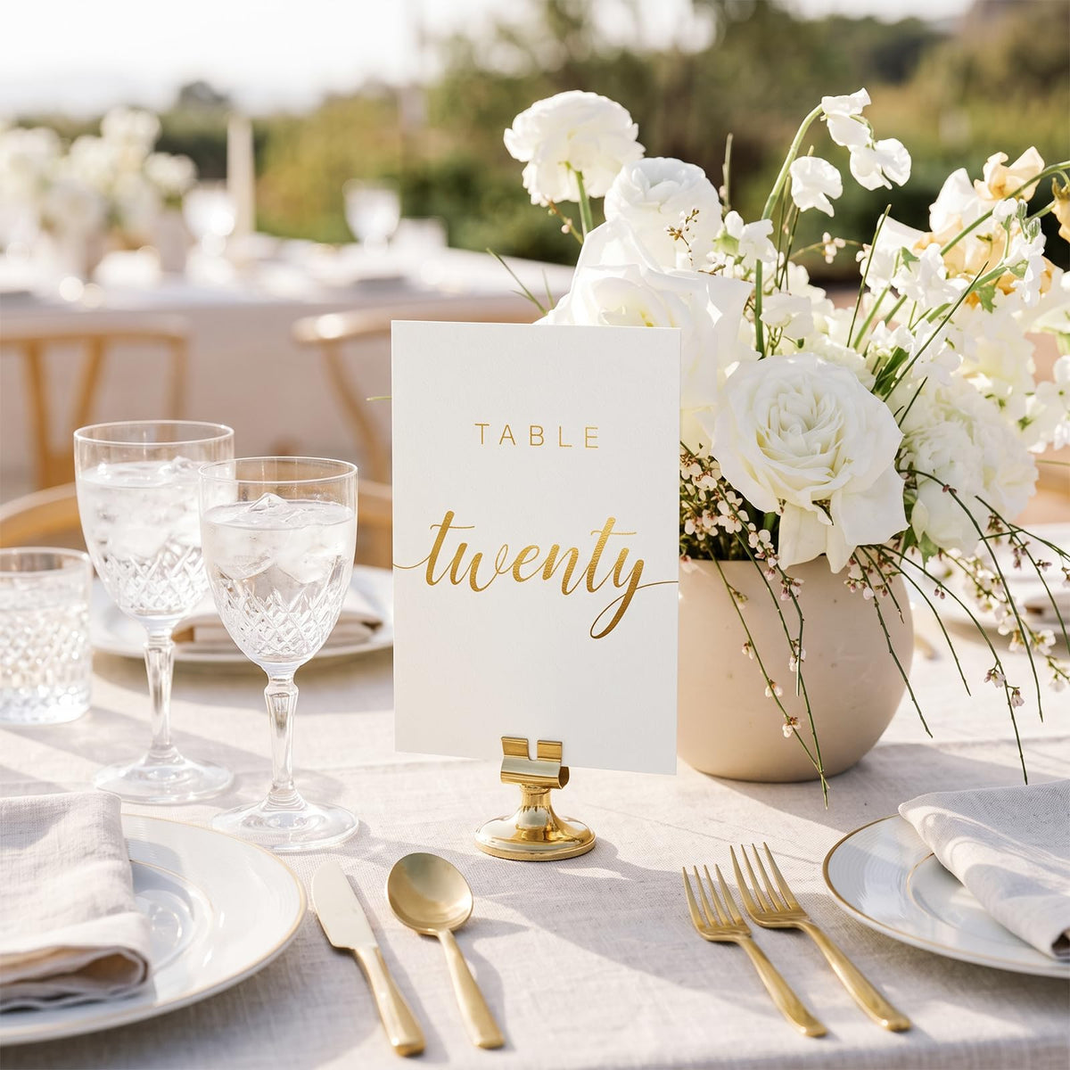Elegant Gold Wedding Table Numbers 1-20 with Head Table, White Art Paper