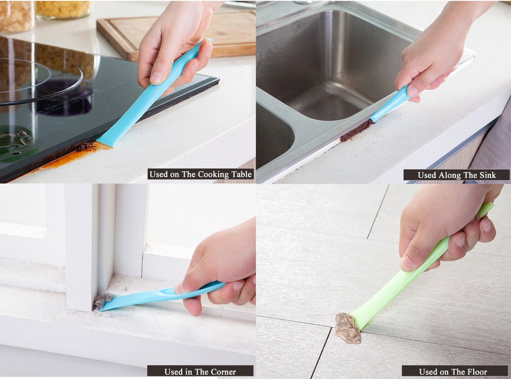Eunion blue plastic paint scrapers and label peelers, multipurpose stiff scrapers for cleaning and paint removal, 3-pack set.