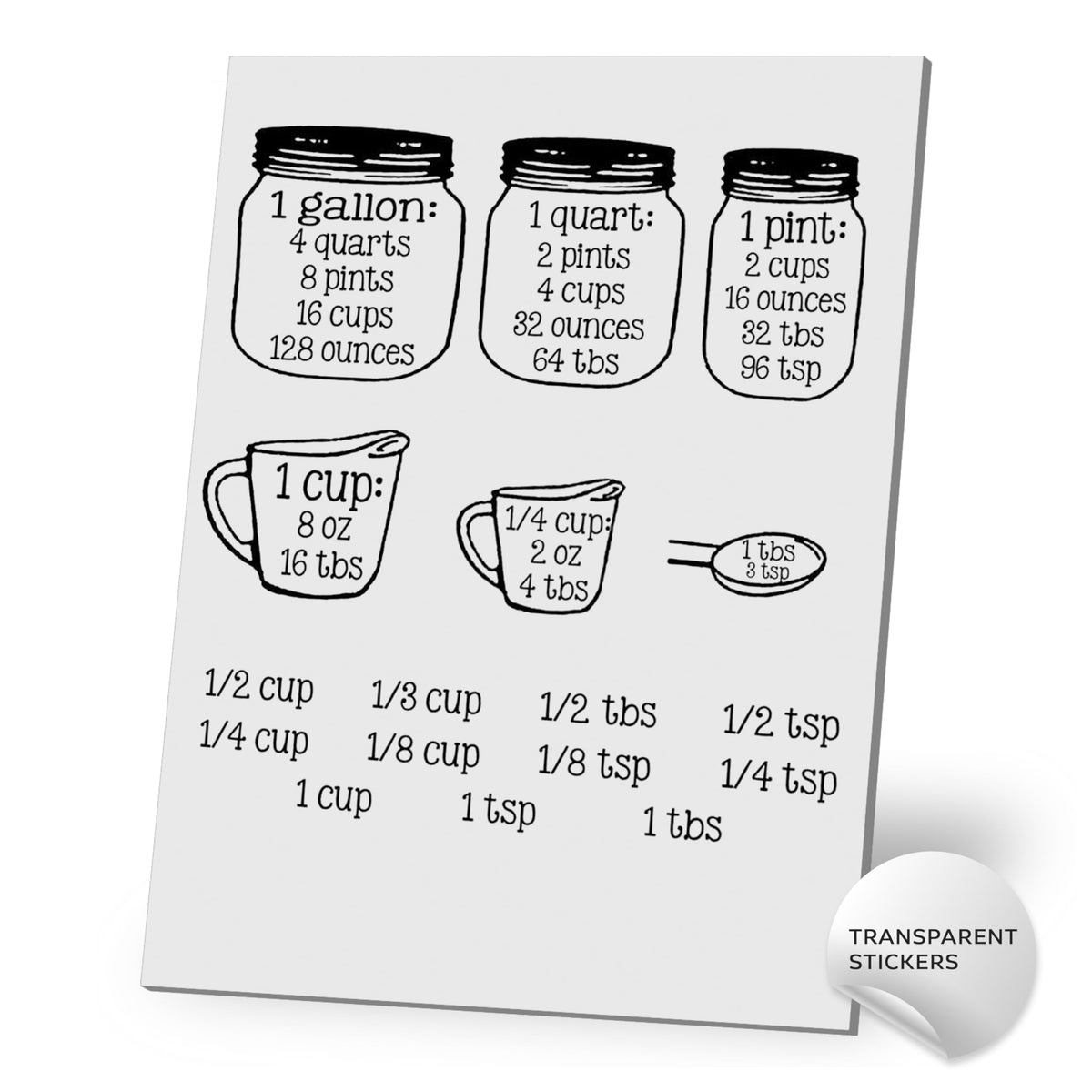 Kitchen Measurement Stickers Measuring Decals Cup Labels Vinyl Wall Cabinet