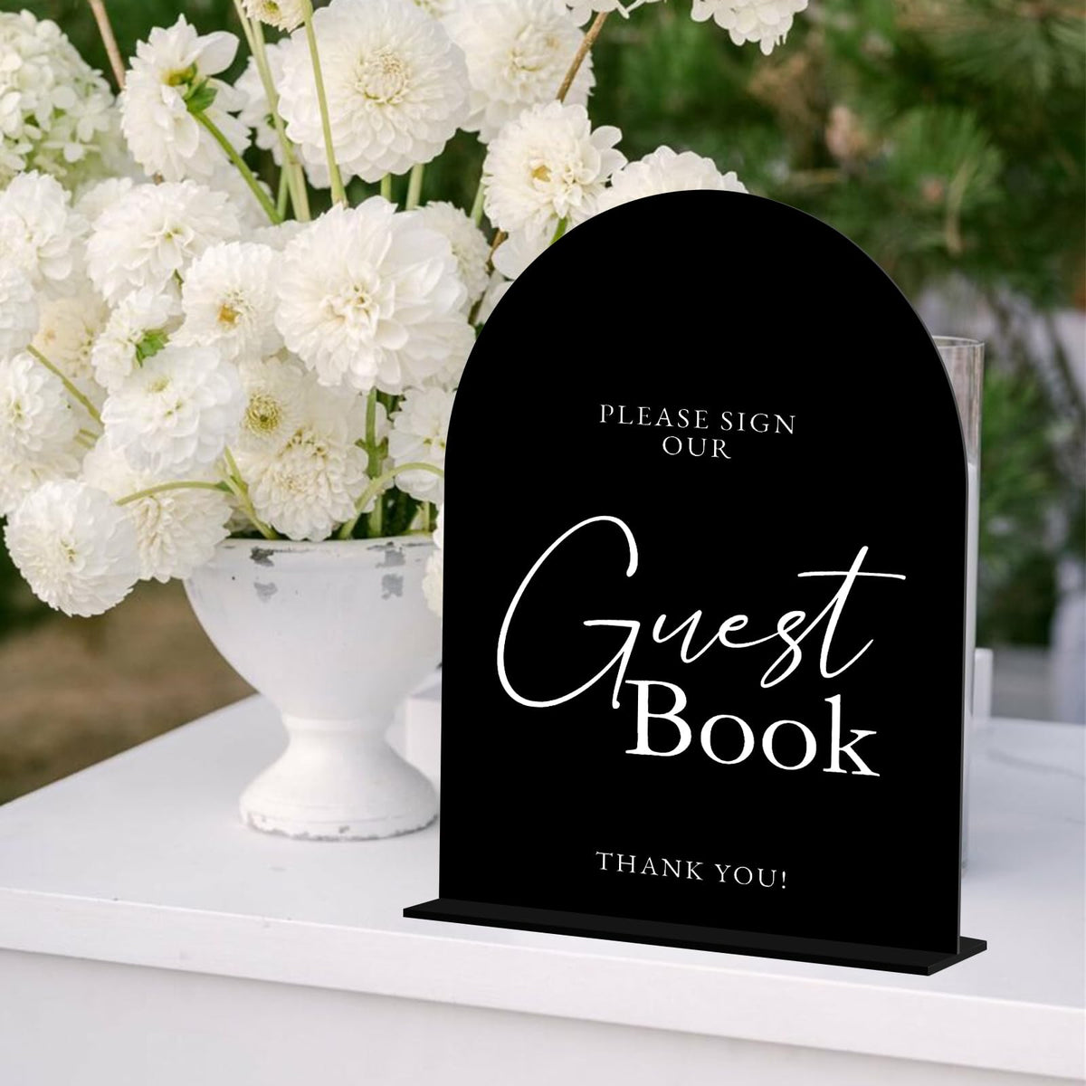 Black Arch Acrylic Guest Book Sign with Stand 8"x10"