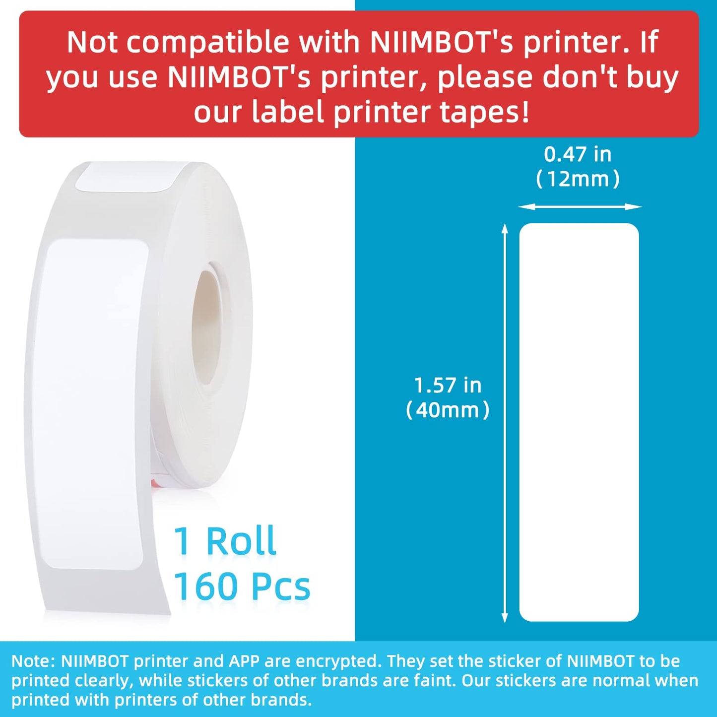 Chinco 1280 Pieces Label Printer Tape 12 x 40 mm Laminated Labeling Stickers Replacement Compatible with D30 Portable Printer Label Print Paper for Office 160 Label/roll