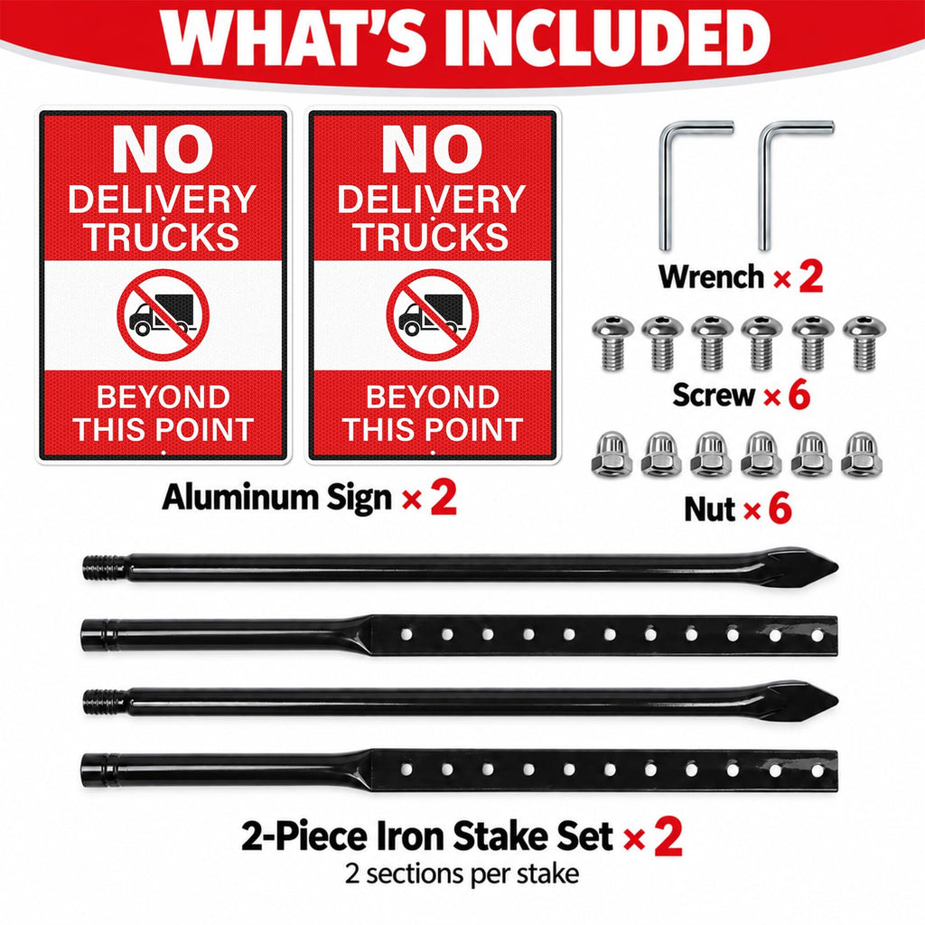 2 Pack No Delivery Trucks Beyond This Point Sign 14"×10" with Stake