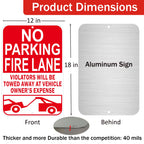 No Parking Fire Lane Sign, Reflective Aluminum, 12 x 18 Inches, Weather Resistant, UV Protected, Indoor Outdoor Use, 2 Pack Red - 2 Pack - 12" x 18" 01